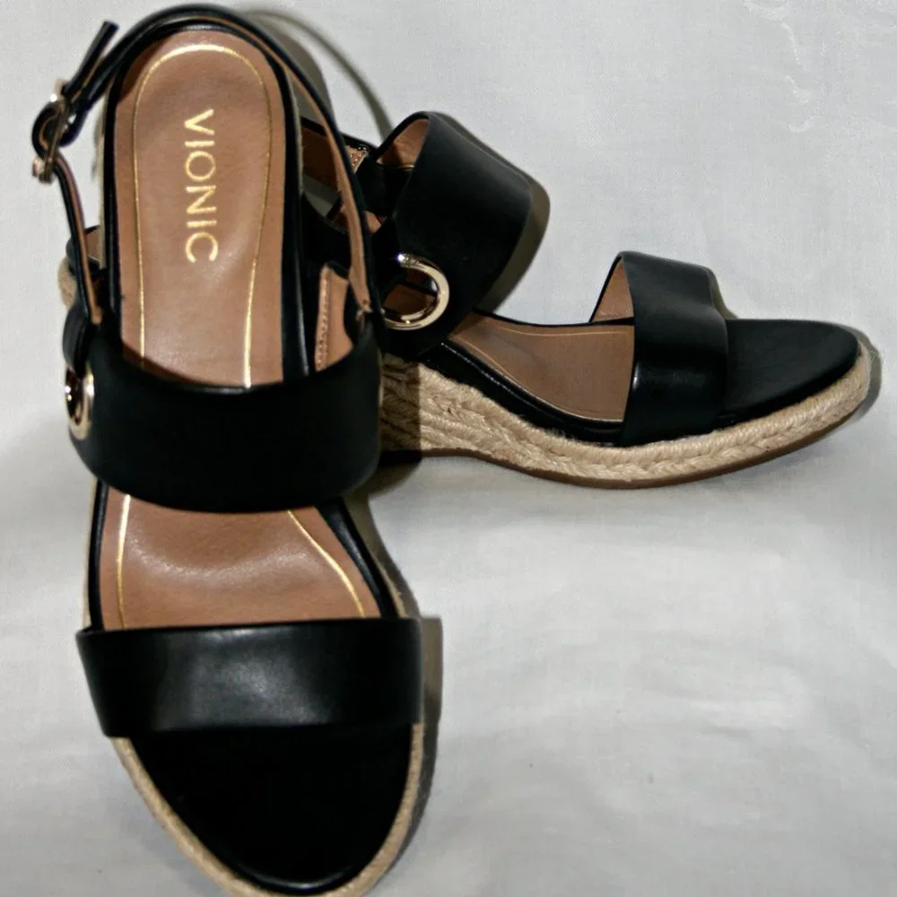Vionic Black Wedge Sandals - Picture 2 of 8